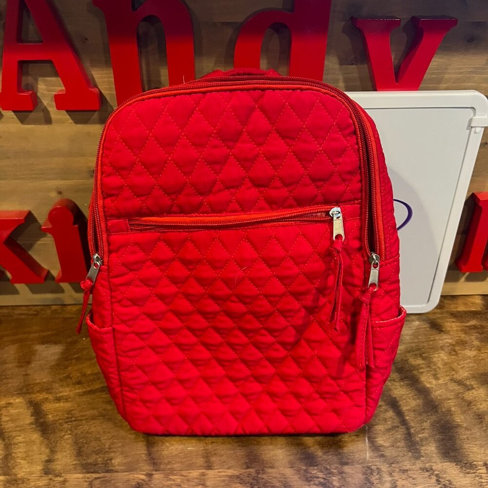Red Quilted Mini Small backpack - Picture 2 of 7